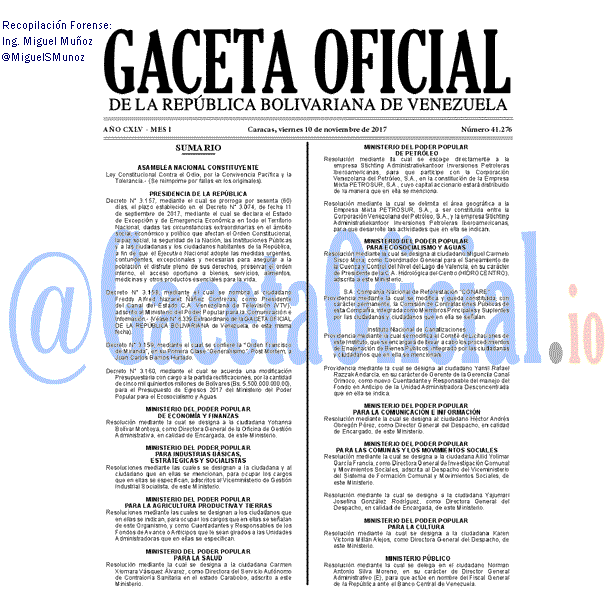 Gaceta Oficial 41276 del 10 noviembre 2017