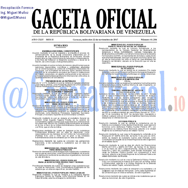 Gaceta Oficial 41284 del 22 noviembre 2017