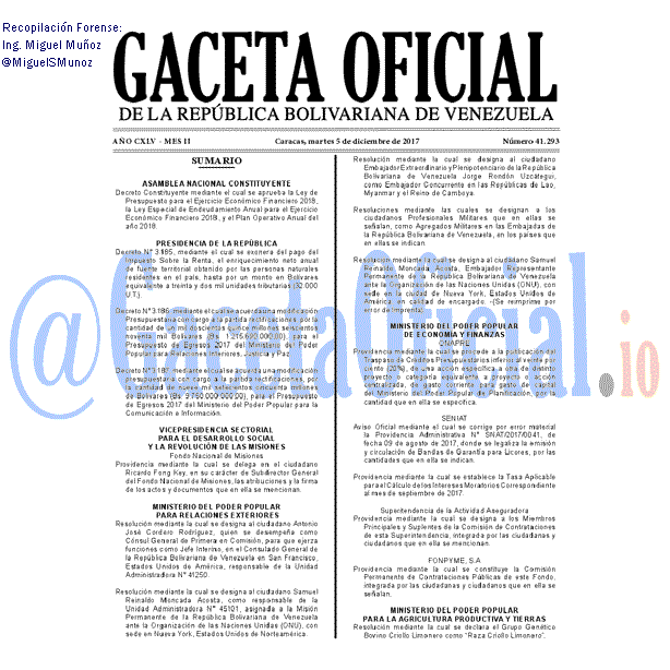 Gaceta Oficial 41293 del 5 diciembre 2017