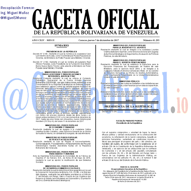 Gaceta Oficial 41295 del 7 diciembre 2017 Gaceta Oficial 41295 del 7 diciembre 2017