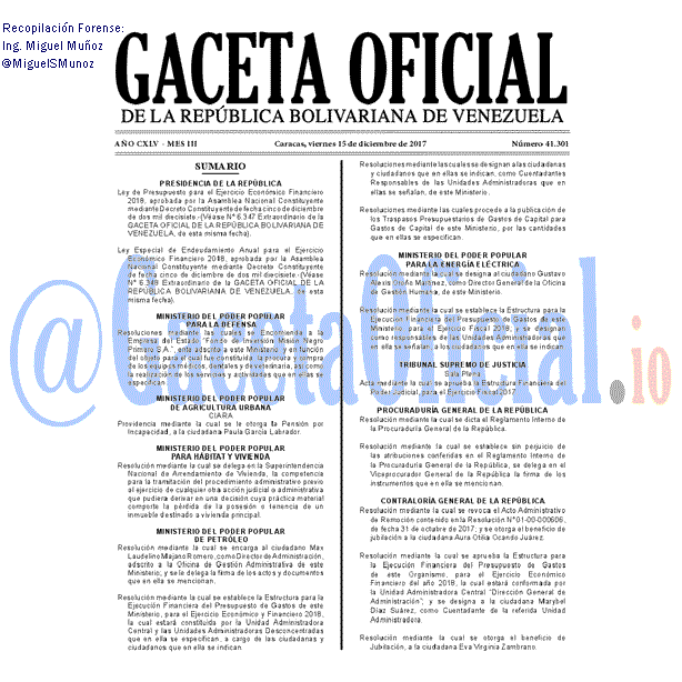 Gaceta Oficial 41301 del 15 diciembre 2017