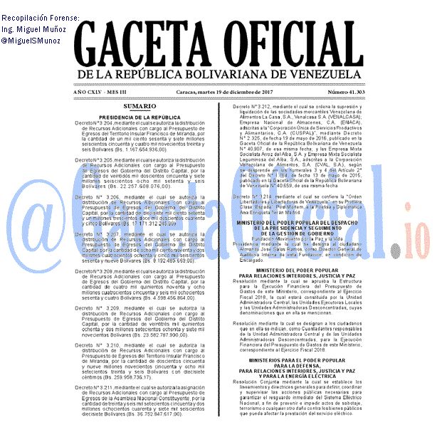 Gaceta Oficial 41303 del 19 diciembre 2017