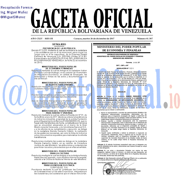 Gaceta Oficial 41307 del 26 octubre 2017