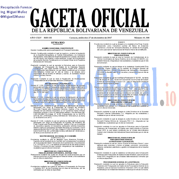 Gaceta Oficial 41308 del 27 octubre 2017