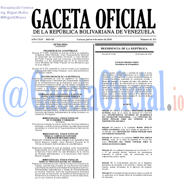 Gaceta Oficial 41313 del 4 enero 2018