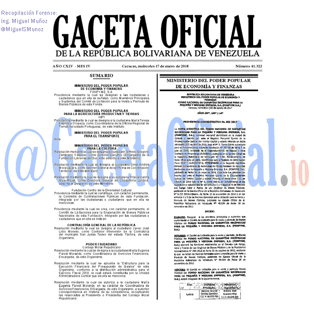 Gaceta Oficial 41322 del 17 enero 2018