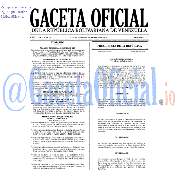 Gaceta Oficial 41327 del 24 enero 2018
