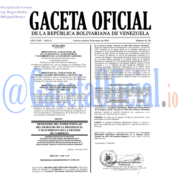 Gaceta Oficial 41331 del 30 enero 2018