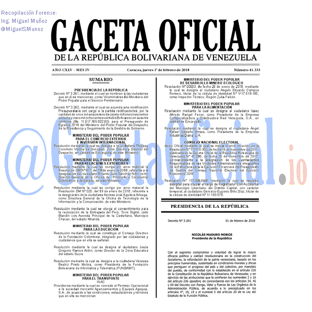 Gaceta Oficial 41333 del 3 Febrero 2018