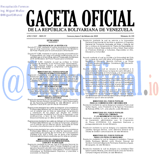 Gaceta Oficial 41335 del 5 Febrero 2018