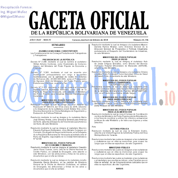 Gaceta Oficial 41336 del 6 Febrero 2018