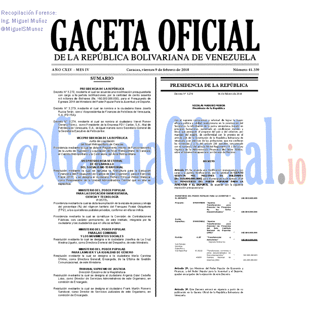 Gaceta Oficial 41339 del 9 Febrero 2018