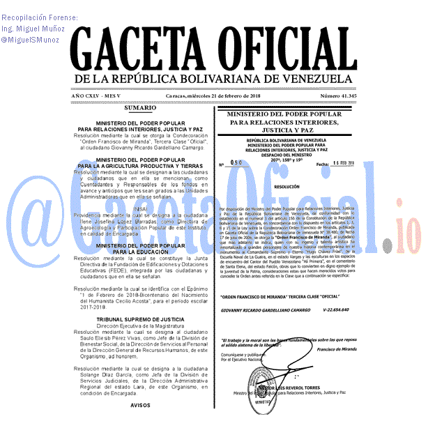 Gaceta Oficial 41345 del 21 Febrero 2018