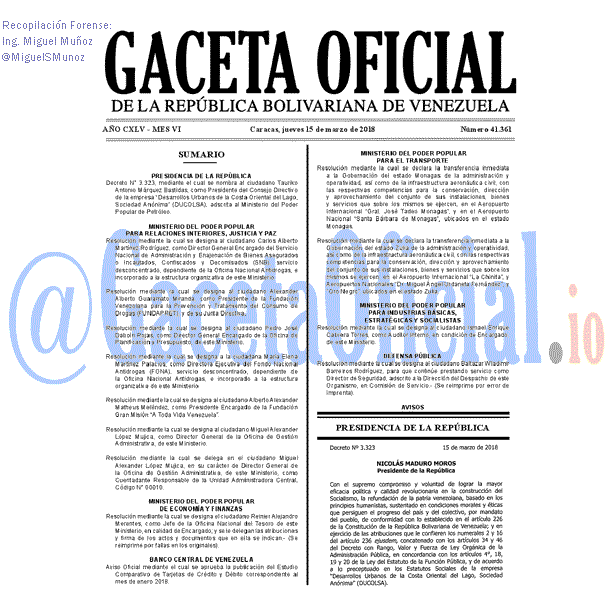 Gaceta Oficial 41361 del 15 marzo 2018