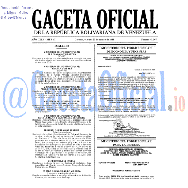 Gaceta Oficial 41367 del 23 marzo 2018 Gaceta Oficial 41367 del 23 marzo 2018