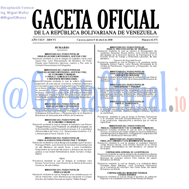 Gaceta Oficial 41371 del 5 abril 2018 Gaceta Oficial 41371 del 5 abril 2018