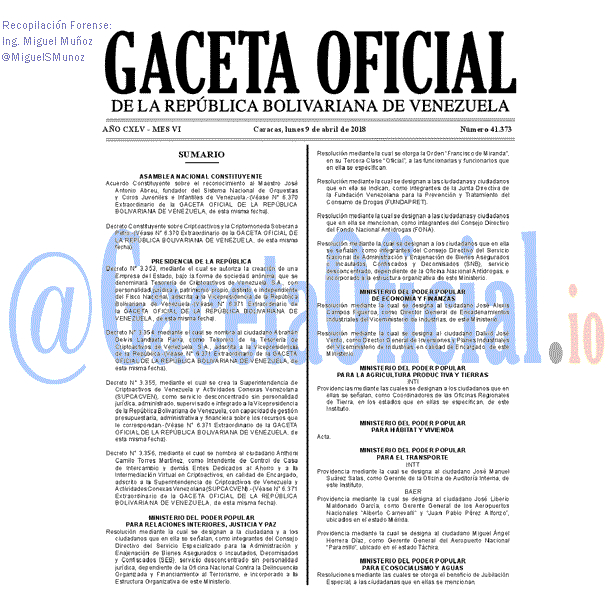 Gaceta Oficial 41373 del 9 abril 2018 Gaceta Oficial 41373 del 9 abril 2018