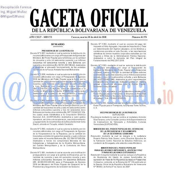 Gaceta Oficial 41374 del 10 abril 2018 Gaceta Oficial 41374 del 10 abril 2018