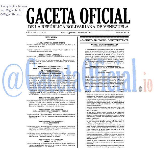Gaceta Oficial 41376 del 12 abril 2018 Gaceta Oficial 41376 del 12 abril 2018