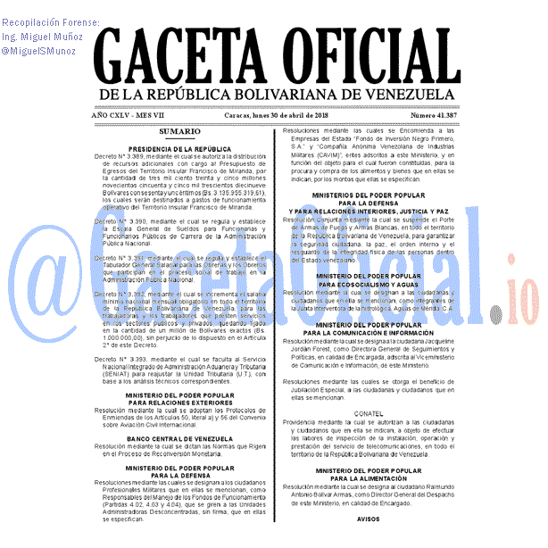 Gaceta Oficial 41387 del 30 abril 2018 Gaceta Oficial 41387 del 30 abril 2018