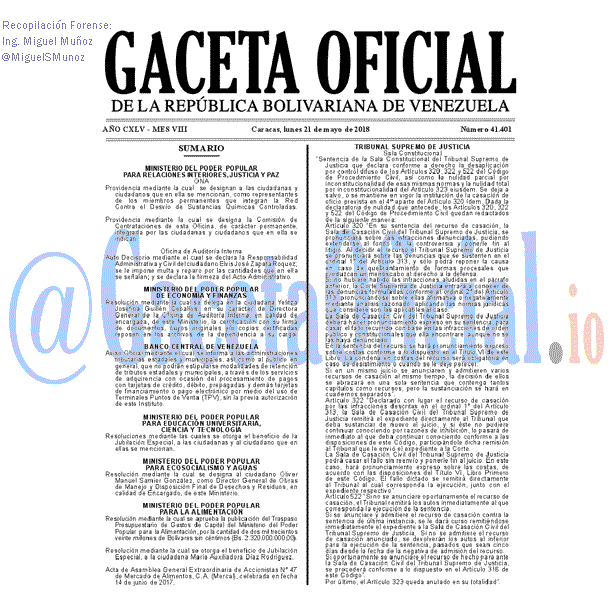 Gaceta Oficial 41401 del 21 mayo 2018 Gaceta Oficial 41401 del 21 mayo 2018