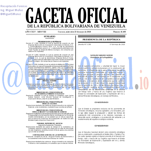 Gaceta Oficial 41403 del 23 mayo 2018 Gaceta Oficial 41403 del 23 mayo 2018
