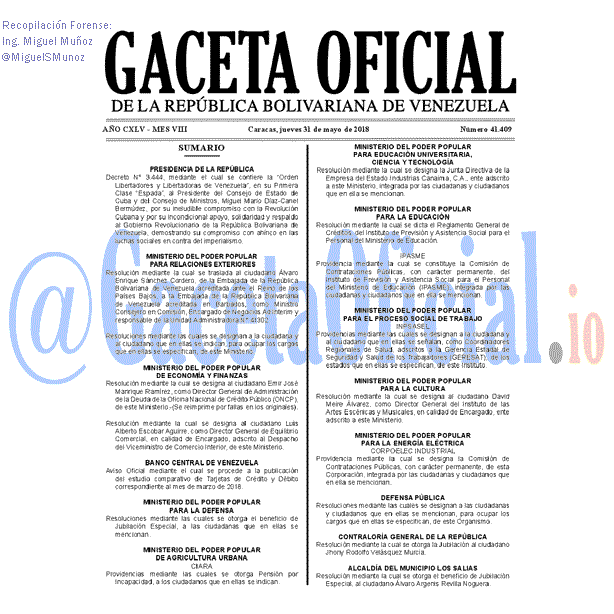 Gaceta Oficial 41409 del 31 mayo 2018 Gaceta Oficial 41409 del 31 mayo 2018