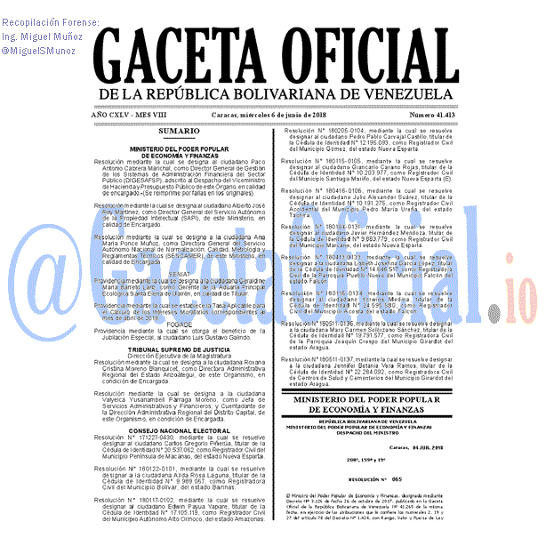 Gaceta Oficial 41413 del 6 junio 2018 Gaceta Oficial 41413 del 6 junio 2018