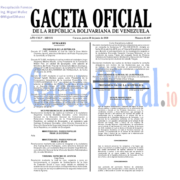 Gaceta Oficial 41429 del 28 junio 2018 Gaceta Oficial 41429 del 28 junio 2018