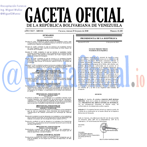 Gaceta Oficial 41430 del 29 junio 2018 Gaceta Oficial 41430 del 29 junio 2018