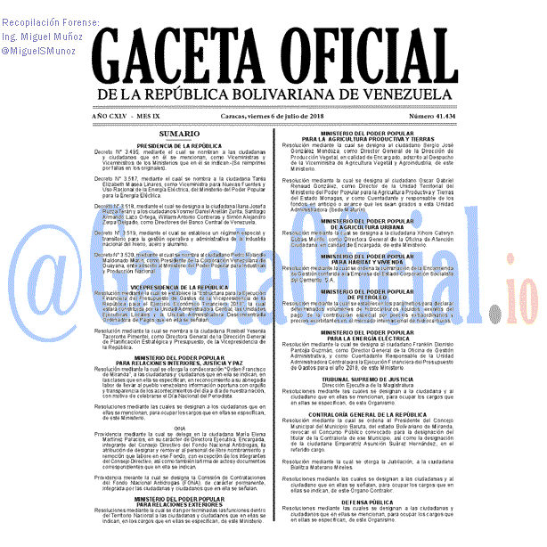 Gaceta Oficial 41434 del 6 julio 2018