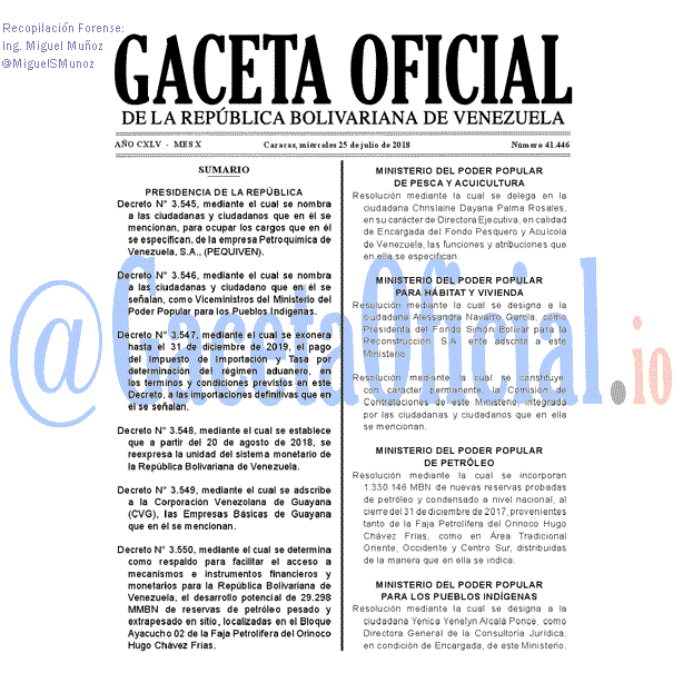 Gaceta Oficial 41446 del 25 julio 2018 Gaceta Oficial 41446 del 25 julio 2018