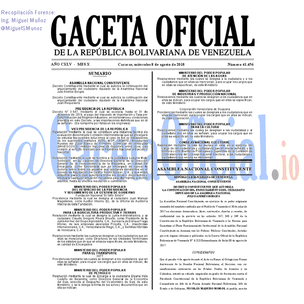 Gaceta Oficial 41456 del 8 Agosto 2018