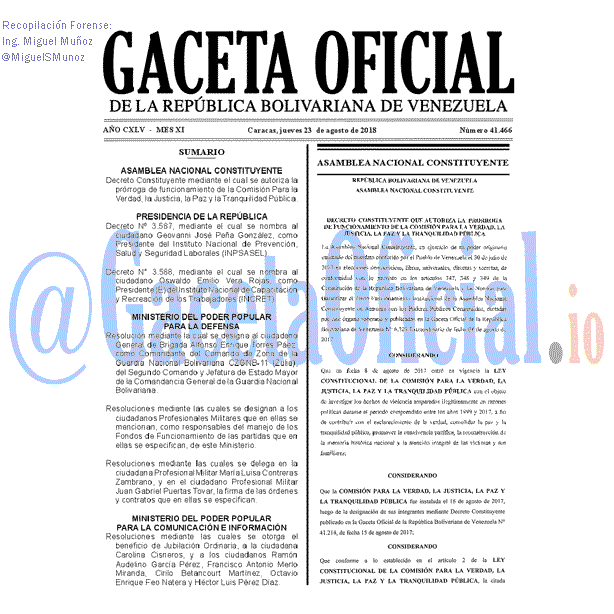 Gaceta Oficial 41466 del 23 Agosto 2018 Gaceta Oficial 41466 del 23 Agosto 2018