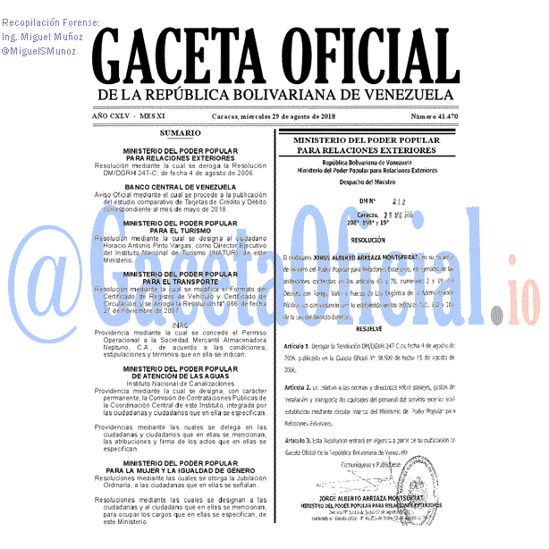 Gaceta Oficial 41470 del 29 Agosto 2018 Gaceta Oficial 41470 del 29 Agosto 2018