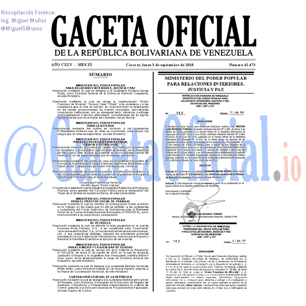 Gaceta Oficial 41473 del 3 Septiembre 2018