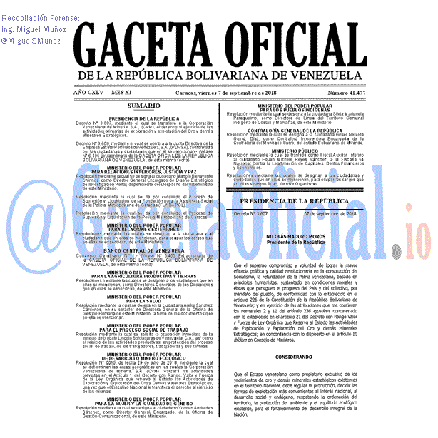 Gaceta Oficial 41477 del 7 Septiembre 2018 Gaceta Oficial 41477 del 7 Septiembre 2018