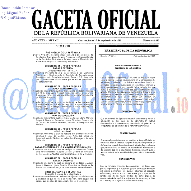 Gaceta Oficial 41483 del 17 Septiembre 2018