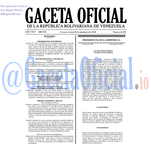 Gaceta Oficial 41492 del 28 Septiembre 2018