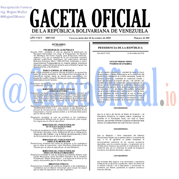 Gaceta Oficial 41500 del 10 octubre 2018 Gaceta Oficial 41500 del 10 octubre 2018