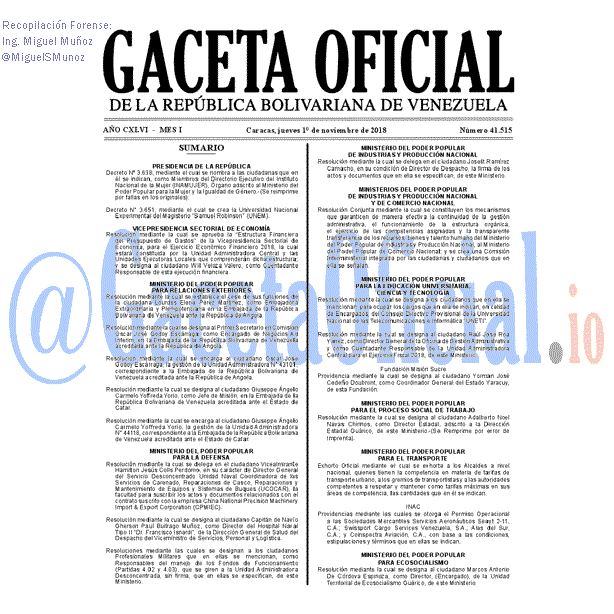 Gaceta Oficial 41515 del 1 Noviembre 2018