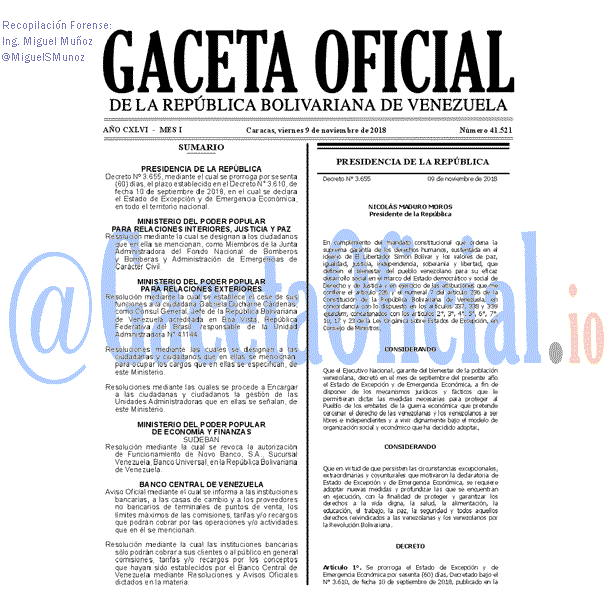Gaceta Oficial 41521 del 9 Noviembre 2016 Gaceta Oficial 41521 del 9 Noviembre 2018