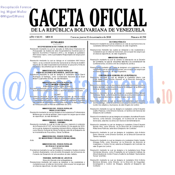 Gaceta Oficial 41530 del 22 Noviembre 2018 Gaceta Oficial 41530 del 22 Noviembre 2018