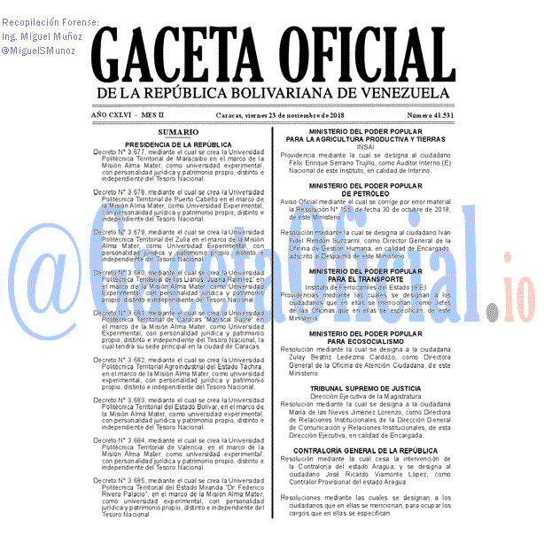 Gaceta Oficial 41531 del 23 Noviembre 2018