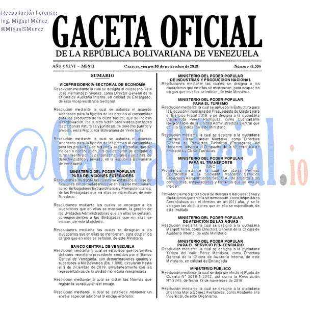 Gaceta Oficial 41536 del 30 Noviembre 2018 Gaceta Oficial 41536 del 30 Noviembre 2018