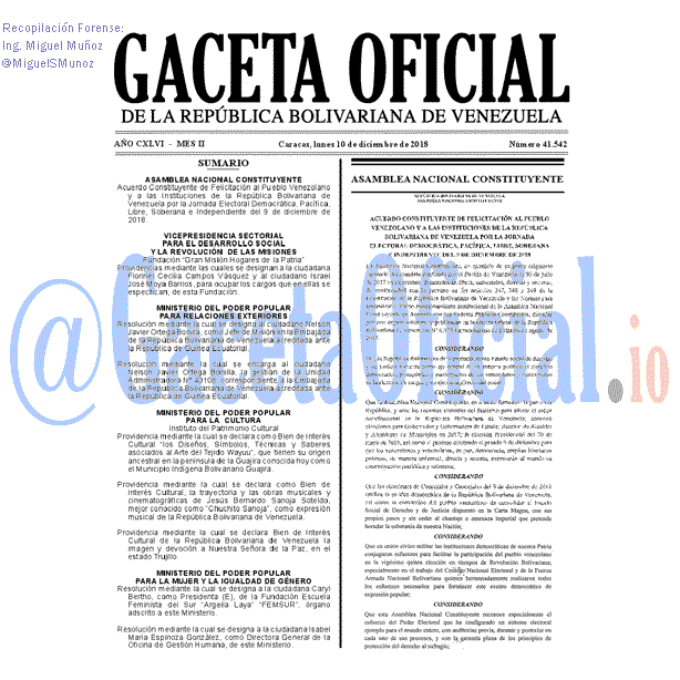 Gaceta Oficial 41542 del 10 Diciembre 2018