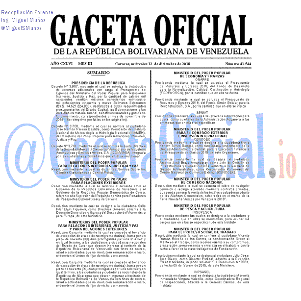 Gaceta Oficial 41544 del 12 Diciembre 2018
