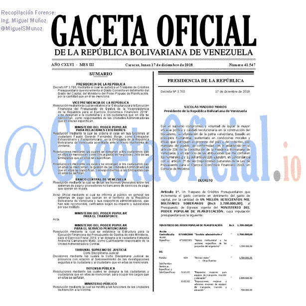 Gaceta Oficial 41547 del 17 Diciembre 2018