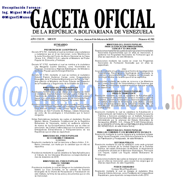 Gaceta Oficial 41582 del 8 Febrero 2019