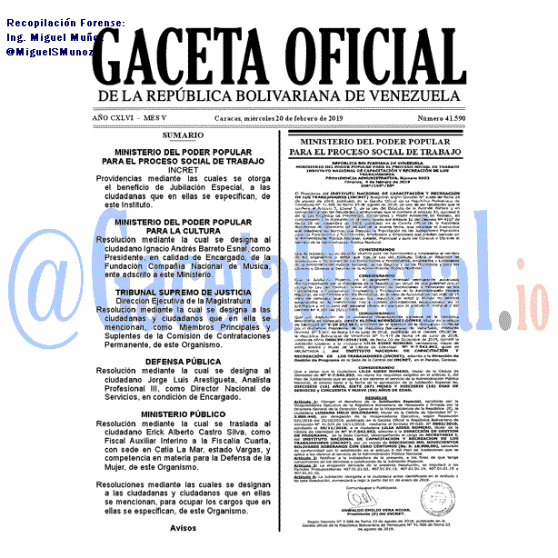 Gaceta Oficial 41590 del 20 Febrero 2019 Gaceta Oficial 41590 del 20 Febrero 2019